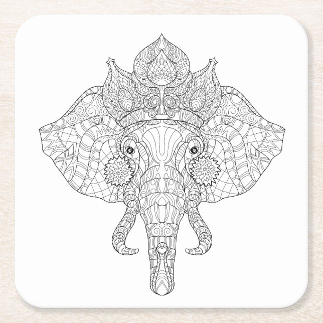 Elefant Head Zendoodle Underlägg Papper Kvadrat (Framsidan)