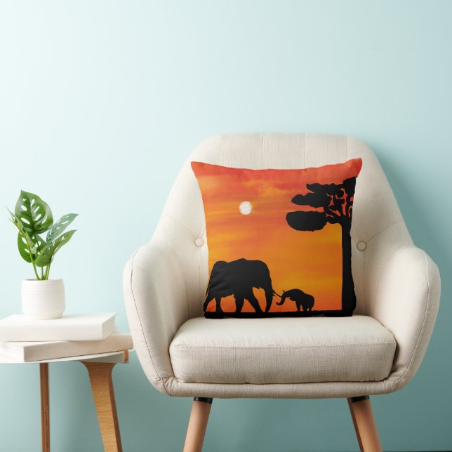 elefant, himlar,djur,soluppgång,natur,afrika kudde (Stol)