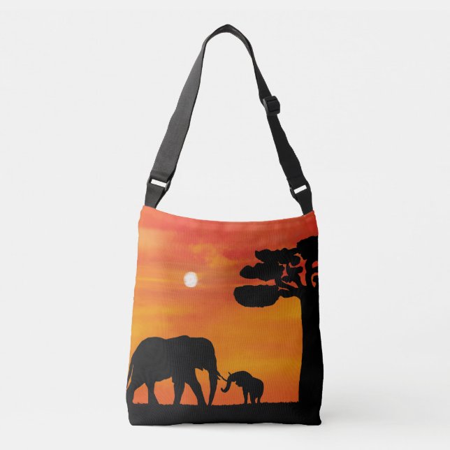 elefant, ,himmel ,djur ,soluppgång ,natur ,afrika  axelväska (Framsida)