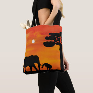 elefant, ,himmel ,djur ,soluppgång ,natur ,afrika tygkasse