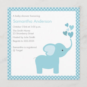 Elefant Hjärtan Baby Shower Inbjudan - Pojke