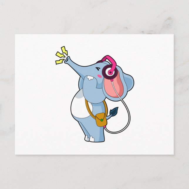 Elefant Hörlur Musik Vykort (Framsida)