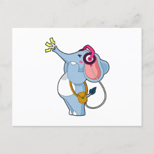 Elefant Hörlursmusik Vykort