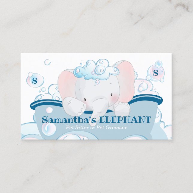 Elefant Husdjur Vård Baby Spa Badkar Groomer Visitkort (Framsida)