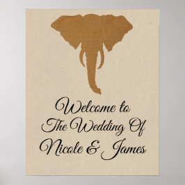 Elefant Huvud Naturlig Rustik Safari Chic Banner Poster