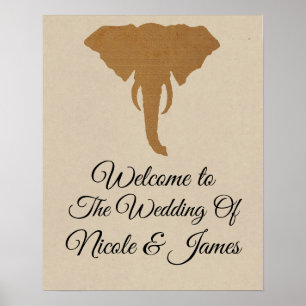 Elefant Huvud Naturlig Rustik Safari Chic Banner Poster