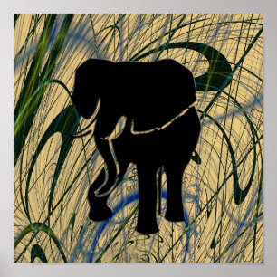 Elefant i abstrakt djungeltryckaffisch poster