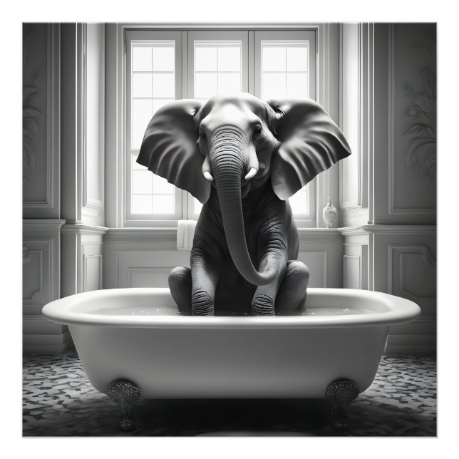 Elefant i bad fototryck (Framsidan)