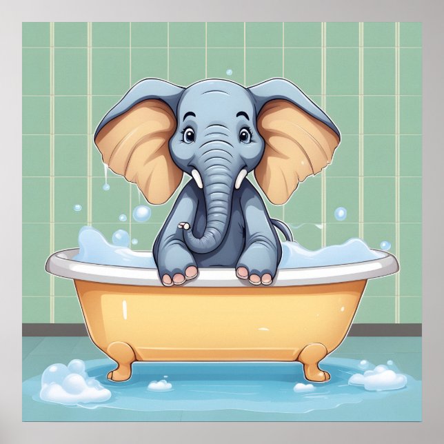 Elefant i bad poster (Framsidan)