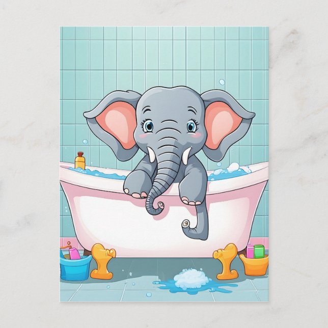 Elefant i bad vykort (Framsida)