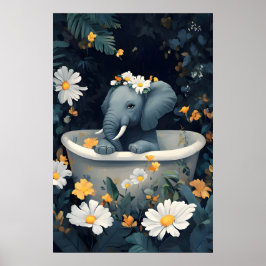 Elefant i badkar-plakat, rolig djurplakat poster