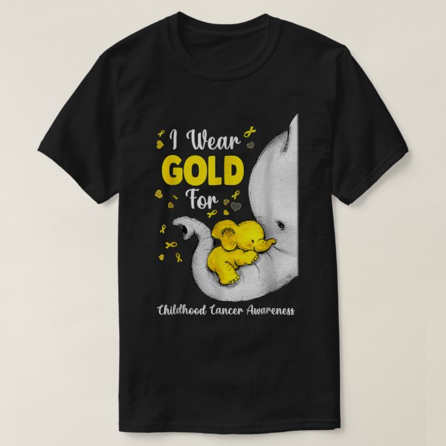 Elefant I Bära Guld-band för barncancer A T Shirt (Design framsida)