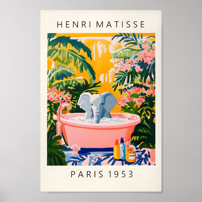 Elefant i Bathtub Funny Poster, Tropical Bathroo Poster (Framsidan)