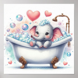Elefant i bubbelbad poster