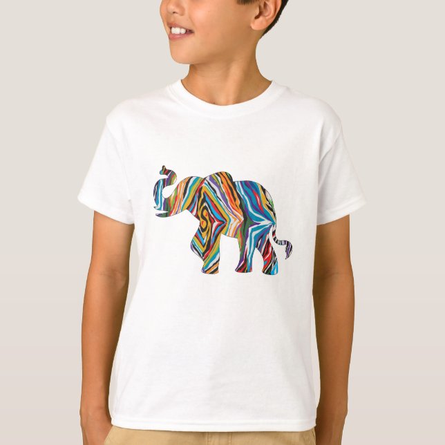 Elefant i en Psychedelisk Zebra mönstrad T Shirt (Framsida)