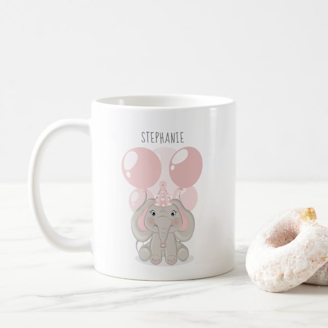 Elefant i födelsedagshatt kaffemugg (Med munk)