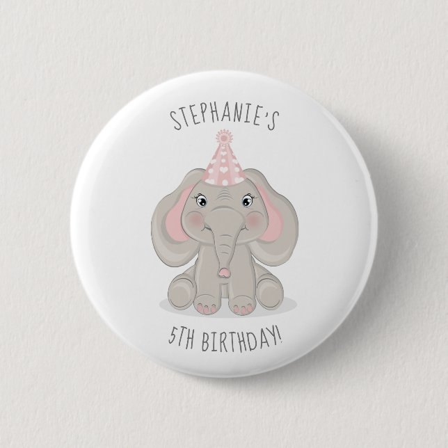 Elefant i födelsedagshatt knapp (Framsida)