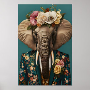 Elefant I Kostym Affisch, Elefant Porträtt Poster