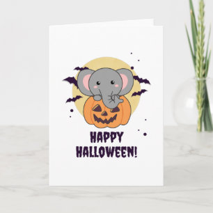 Elefant i pumpa Söt elefant Glad Halloween Kort