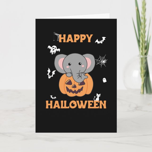 Elefant i pumpa Söt elefant Glad Halloween Kort (Framsida)