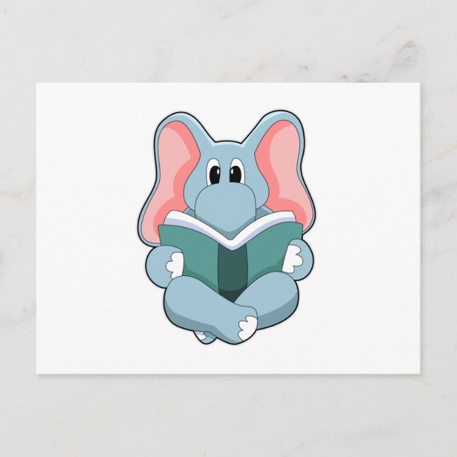 Elefant i Reading med bok Vykort (Framsida)