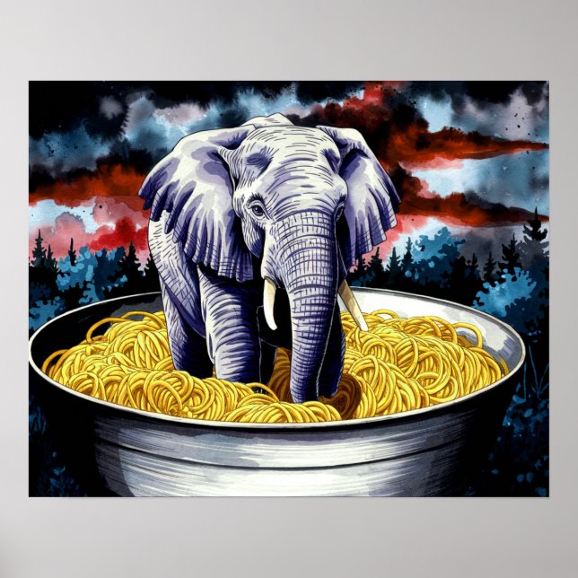 Elefant i Spaghetti Poster Print Wall Art (Framsidan)