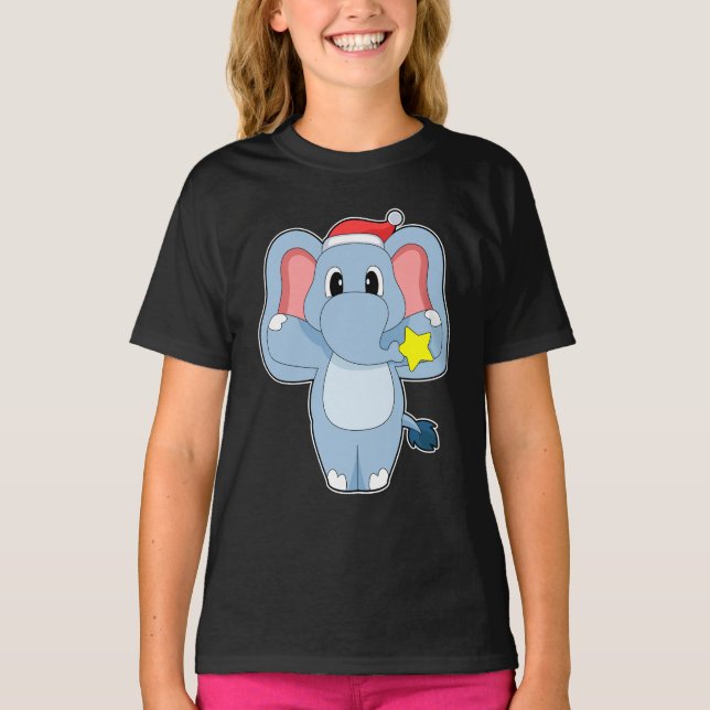 Elefant jul Santa hatt T Shirt (Framsida)