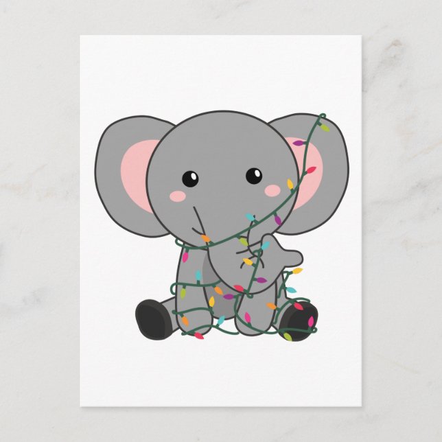 Elefant jul snö vinter djur elefanter helg vykort (Framsida)