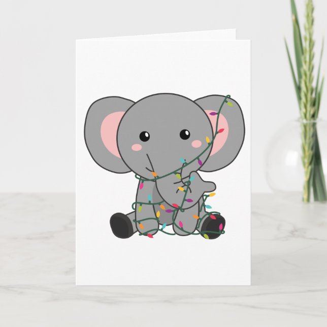 Elefant jul snö vinter djur elefanter helgkort (Framsida)