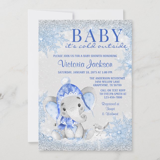 Elefant Jul Vinter Baby Shower Inbjudan (Framsida)