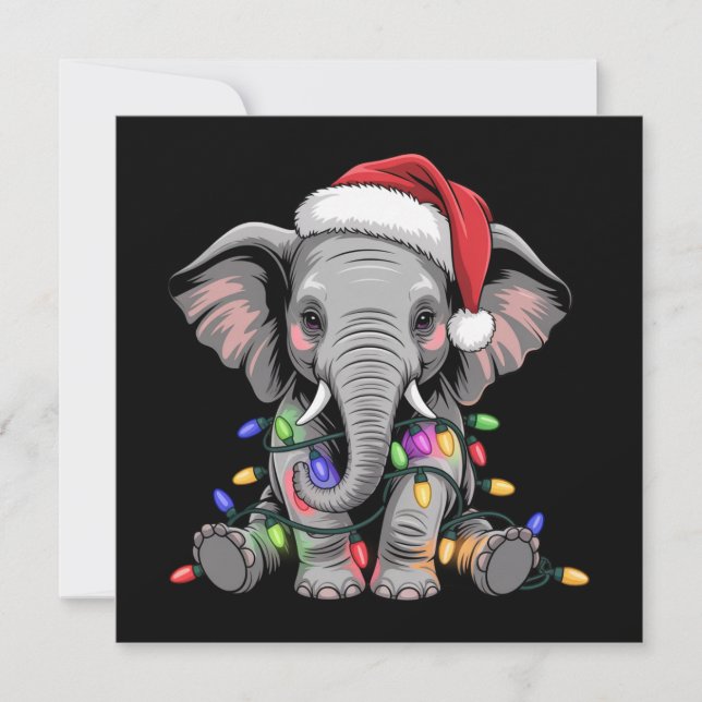 Elefant julbelysning Xmas Holiday Vilda djur Julkort (Framsida)
