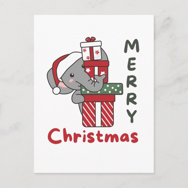 Elefant julklapp vinterdjur elefant helg vykort (Framsida)