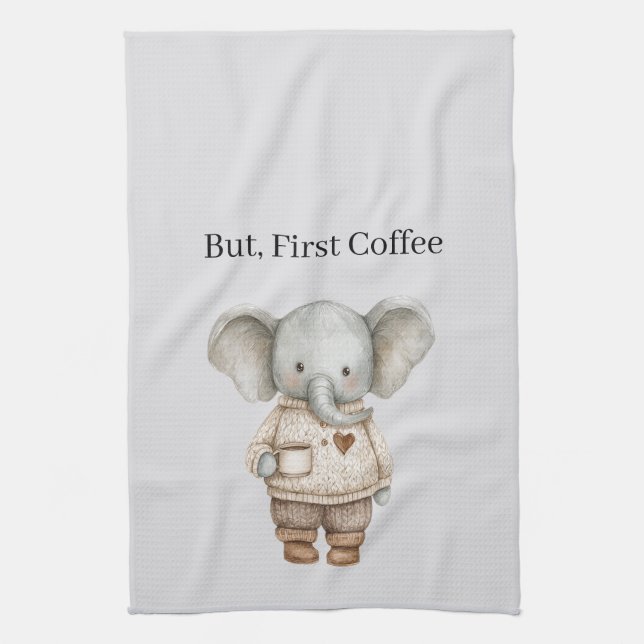 Elefant kaffekopp kökshandduk (Vertikal)