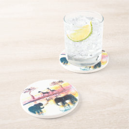 Elefant konst för giraffSafarisolnedgång Underlägg