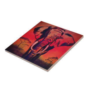 Elefant Leader Ceramic Tile - Målning Kakelplatta