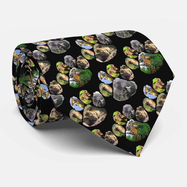 Elefant, Lejon, Giraffe Footprint Collage Neck Tie Slips (Rullad)