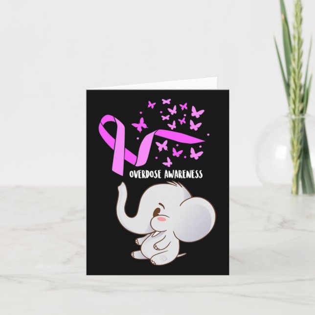 Elefant Lila Lloons Medvetenhet om överdosstöd Kort (Framsida)