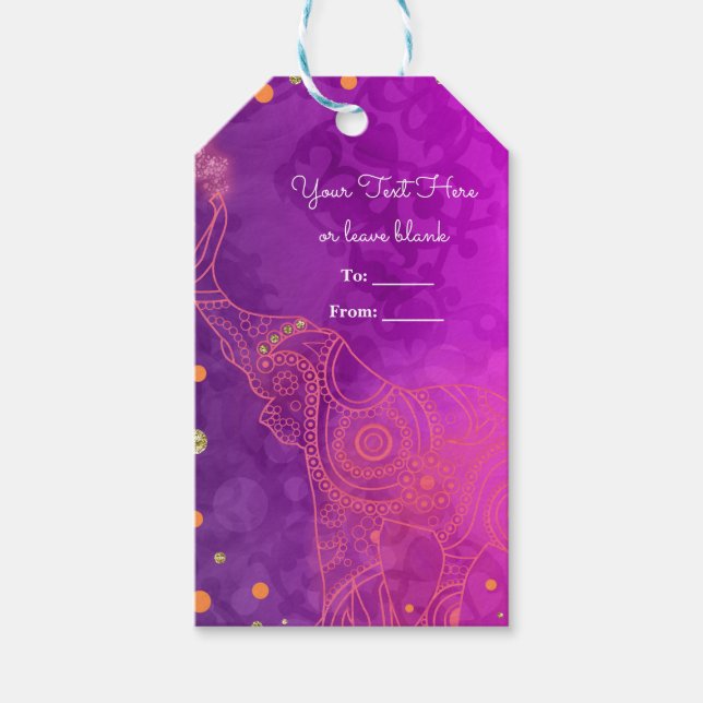 Elefant Lila Rosa Orange & Guld Anpassningsbar Fav Presentetikett (Framsidan)