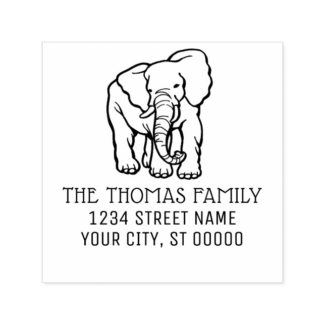 Elefant Linje Konst Namn Returadress Monogram Självfärgande Stämpel (Design)