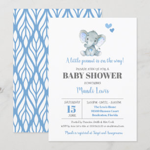 Elefant Liten Jordnöt Pojke Baby Shower Inbjudningar