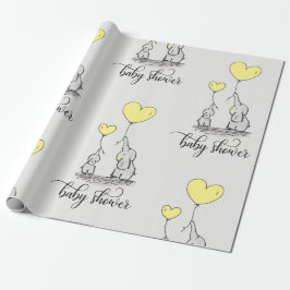 Elefant Mamma & Baby Shower Grått Gult Presentpapper