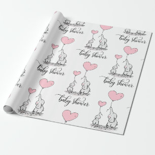 Elefant Mamma och babyskor Rosa Grått White Girl Presentpapper