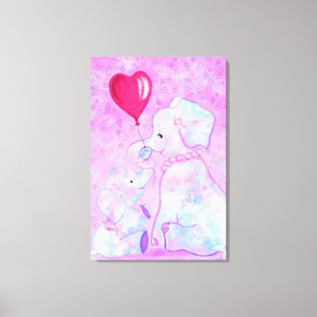 Elefant Mamma och Bebis Canvastryck Målning (Framsida)