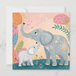 Elefant Mamma och Bebis Inbjudningar