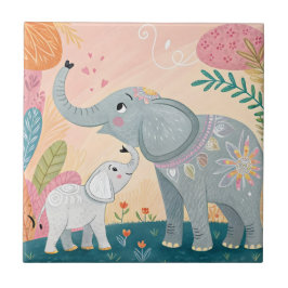 Elefant Mamma och Bebis Kakelplatta