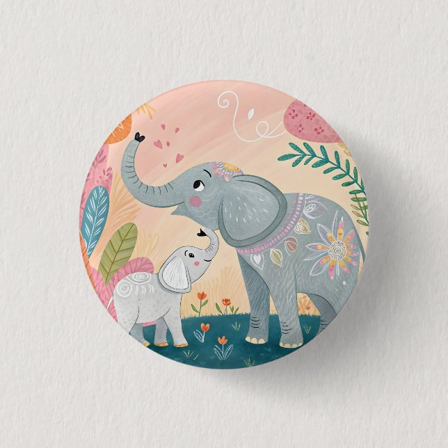 Elefant Mamma och Bebis Knapp (Framsida)
