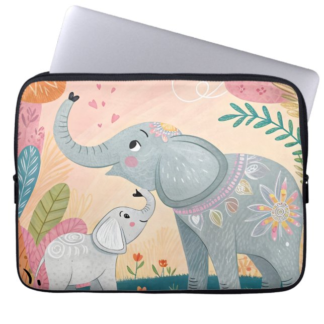 Elefant Mamma och Bebis Laptop Fodral (Framsidan)