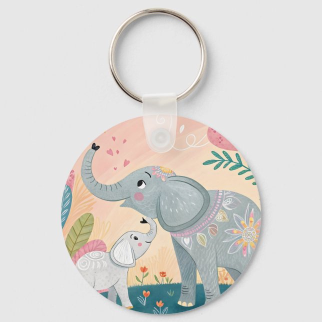Elefant Mamma och Bebis Nyckelring (Framsida)
