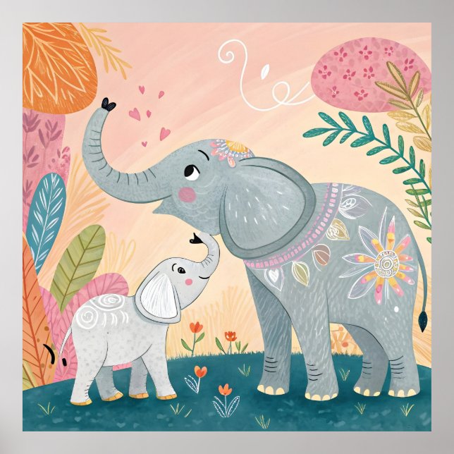 Elefant Mamma och Bebis Poster (Framsidan)