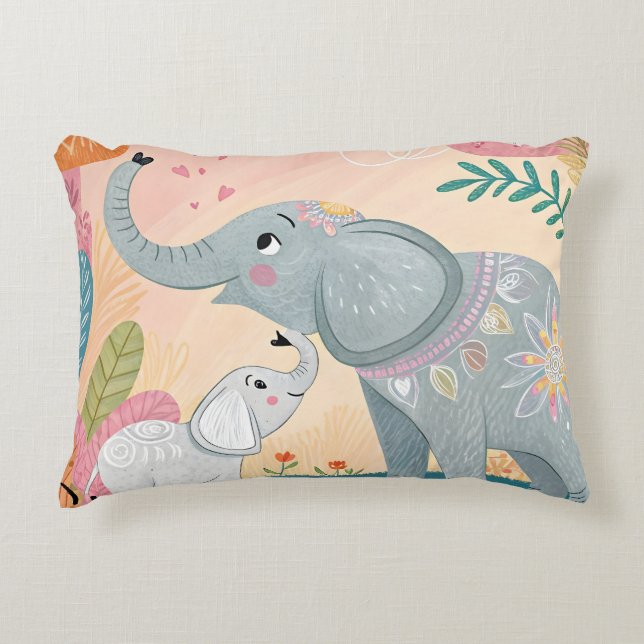 Elefant Mamma och Bebis Prydnadskudde (Framsidan)